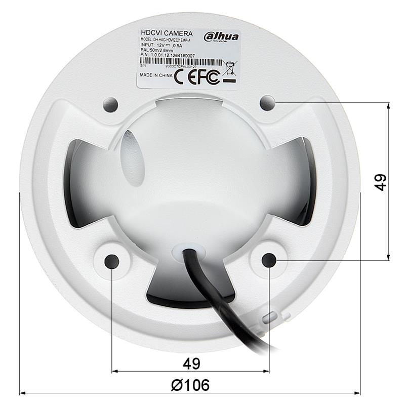 VANDALOODPORNA KAMERA HD-CVI, PAL HAC-HDW2221EM-A-0360B - 1080p 3.6 mm DAHUA